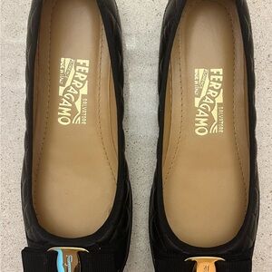 Salvatore Ferragamo Black Quilted Ballet Flats